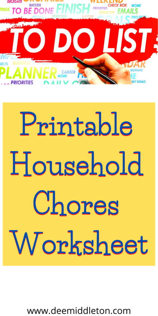 Printable Household Chores Worksheet