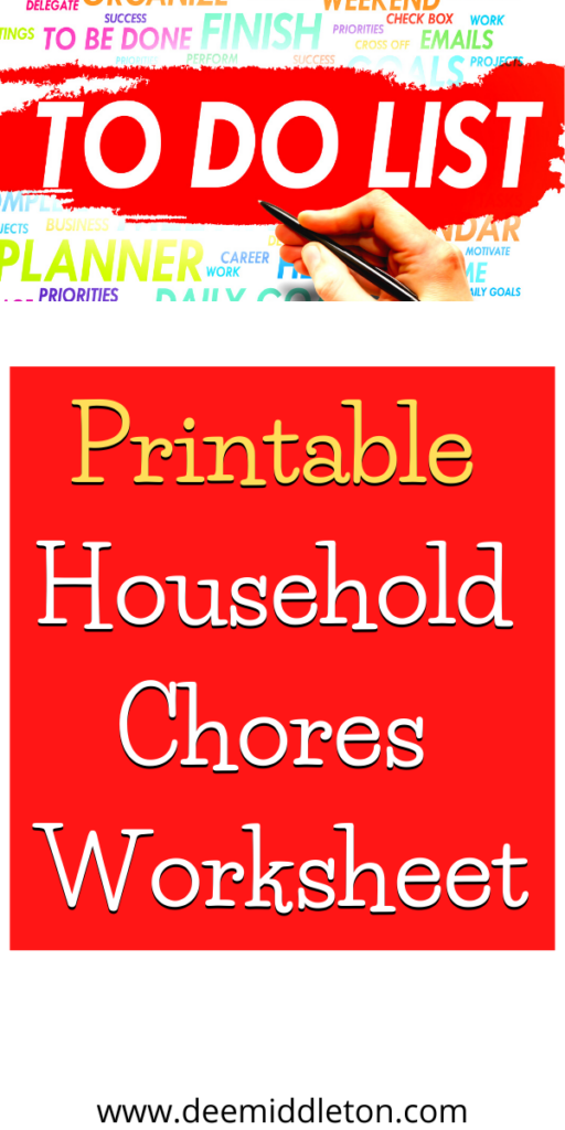Printable Household Chores Worksheet