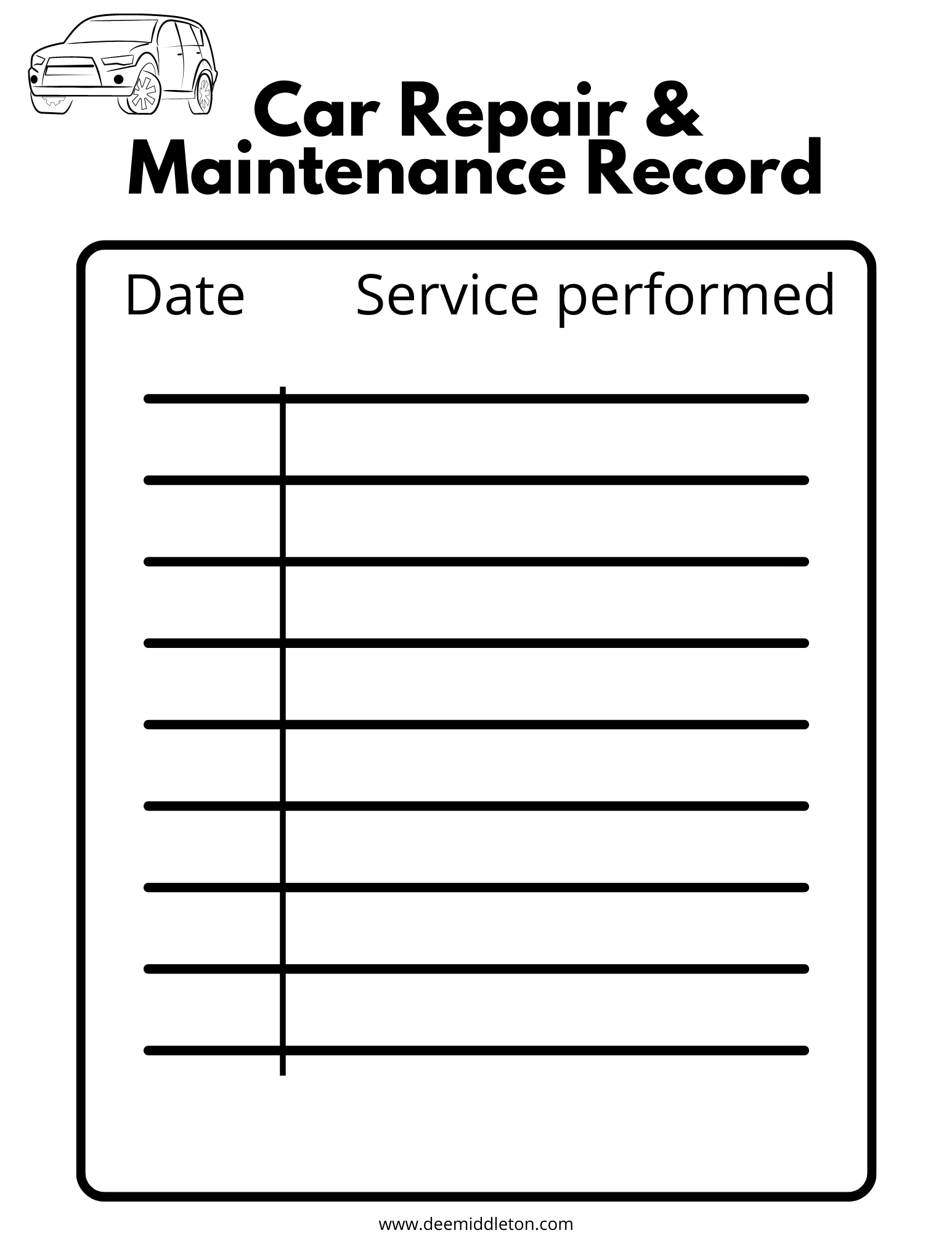 car-repair-maintenance-record-free-printable-page-deemiddleton-com for Free Printable Car Maintenance Log Car Repair & Maintenance Record- (free printable page) - deemiddleton.com for Free Printable Car Maintenance Log