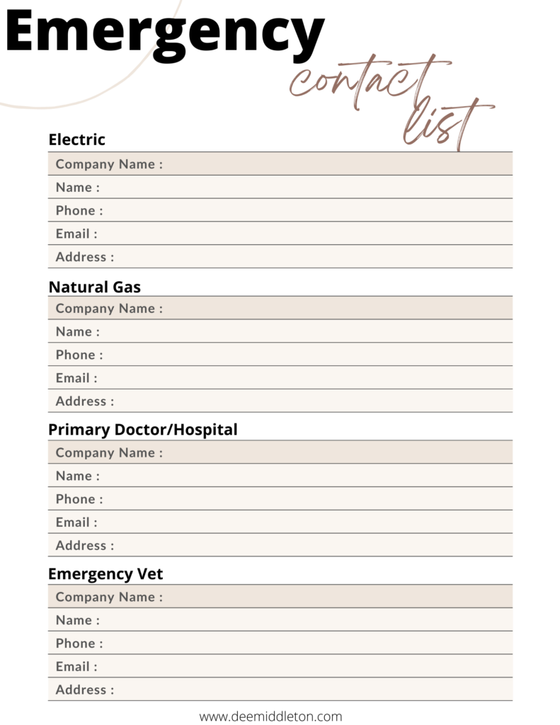 Free Printable In Case Of Emergency List 