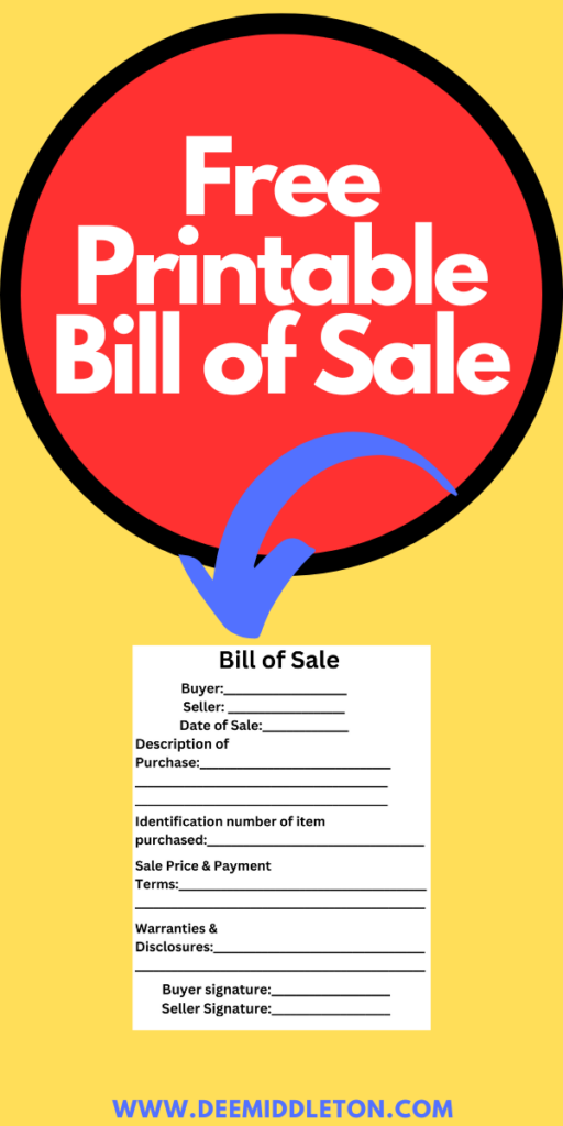 Free Printable Bill Of Sale 7596