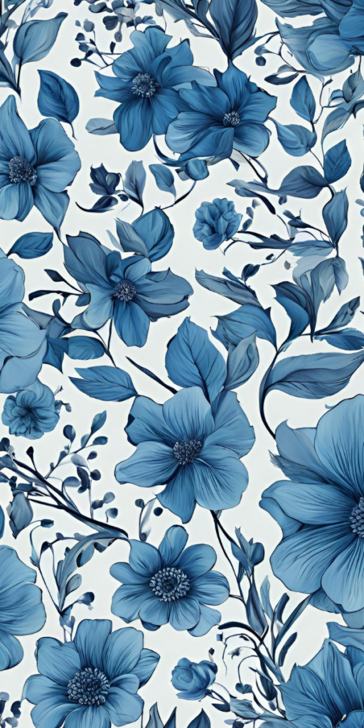 Blue Floral Phone Wallpaper - Bold Blue Dark Floral Phone Wallpaper, Vintage Blue Floral Phone Wallpaper, Vintage Blue Botanical Print Wallpaper, Blue Watercolor Floral Wallpaper,  Bold and Dark Blue Floral Wallpaper 
