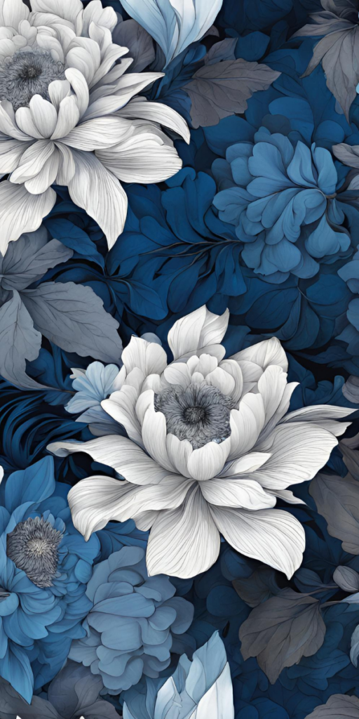 Blue Floral Phone Wallpaper - Bold Blue Dark Floral Phone Wallpaper, Vintage Blue Floral Phone Wallpaper, Vintage Blue Botanical Print Wallpaper, Blue Watercolor Floral Wallpaper,  Bold and Dark Blue Floral Wallpaper 