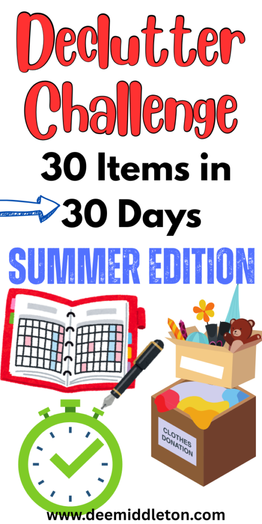 Declutter Challenge: 30 Items in 30 Days – Summer Edition - Summer Decluttering ChallengeDecluttering IdeasRemove ClutterSummer CleaningDeclutter ChecklistMessy HouseCozy Sitting AreaOrganizing ChallengesGetting Rid Of Clutter