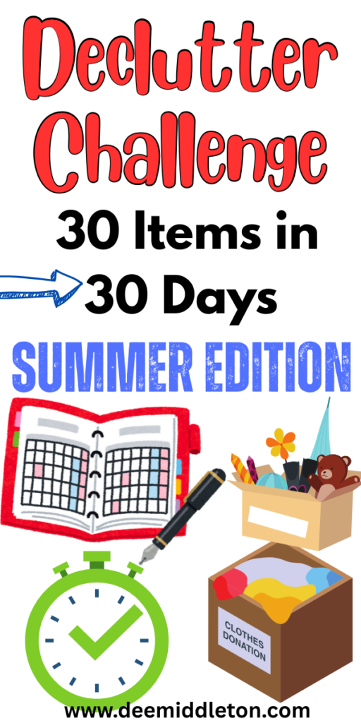 Declutter Challenge: 30 Items in 30 Days – Summer Edition - Summer Decluttering ChallengeDecluttering IdeasRemove ClutterSummer CleaningDeclutter ChecklistMessy HouseCozy Sitting AreaOrganizing ChallengesGetting Rid Of Clutter