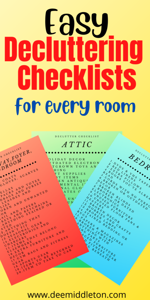 Easy Decluttering Checklists - Declutter ChecklistKitchen Dining Living Room declutterEasy declutterlist of things to declutterhome declutterOld stuff to declutterdecluttering RoutinesAt Home declutter PlanDeclutter Your Home