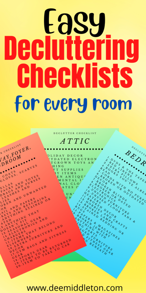 Easy Decluttering Checklists - Declutter ChecklistKitchen Dining Living Room declutterEasy declutterlist of things to declutterhome declutterOld stuff to declutterdecluttering RoutinesAt Home declutter PlanDeclutter Your Home