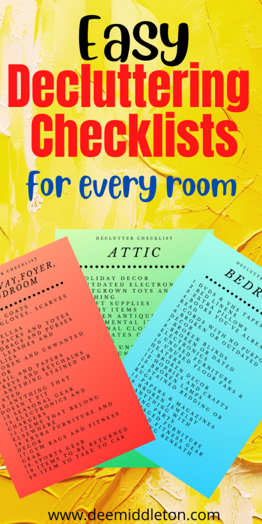 Easy Decluttering Checklists - Declutter ChecklistKitchen Dining Living Room declutterEasy declutterlist of things to declutterhome declutterOld stuff to declutterdecluttering RoutinesAt Home declutter PlanDeclutter Your Home