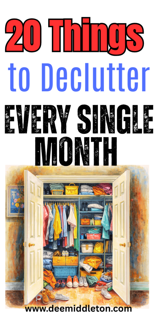 20 Things to Declutter Every Single Month - Clean House SmellEasy House Cleaning ScheduleHousekeeping ScheduleEasy House CleaningDeclutter ChecklistRoom ChecklistClean House ScheduleGetting Rid Of ClutterCleaning Motivation