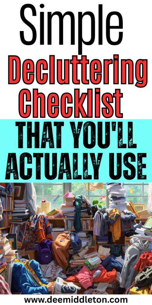 Simple Decluttering Checklist (that you'll actually use) - Hoarding HelpHousekeeping ScheduleHome Maintenance ScheduleClearing Out ClutterRemove ClutterClutter ControlDeclutter ChecklistRoom ChecklistDeclutter Home