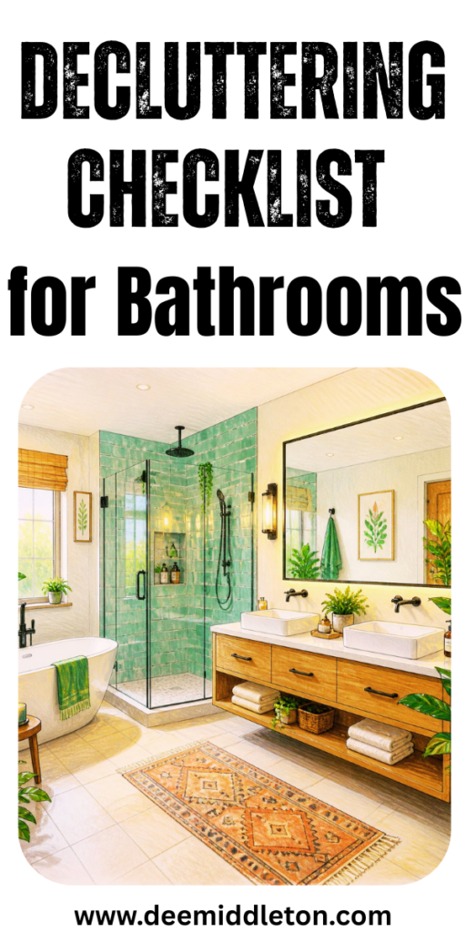 Decluttering Checklist for Bathrooms - Bathroom DeclutterDeclutter BathroomOrganizing For A MoveDeclutter ChecklistOld TowelsShampoo BottlesSmall Bathroom StorageCleaning DayMoving And Storage