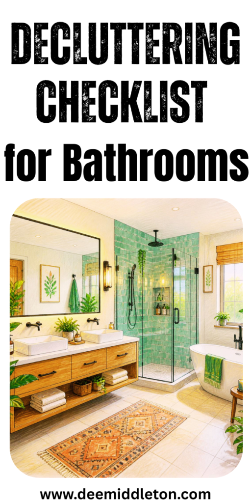 Decluttering Checklist for Bathrooms - Bathroom DeclutterDeclutter BathroomOrganizing For A MoveDeclutter ChecklistOld TowelsShampoo BottlesSmall Bathroom StorageCleaning DayMoving And Storage