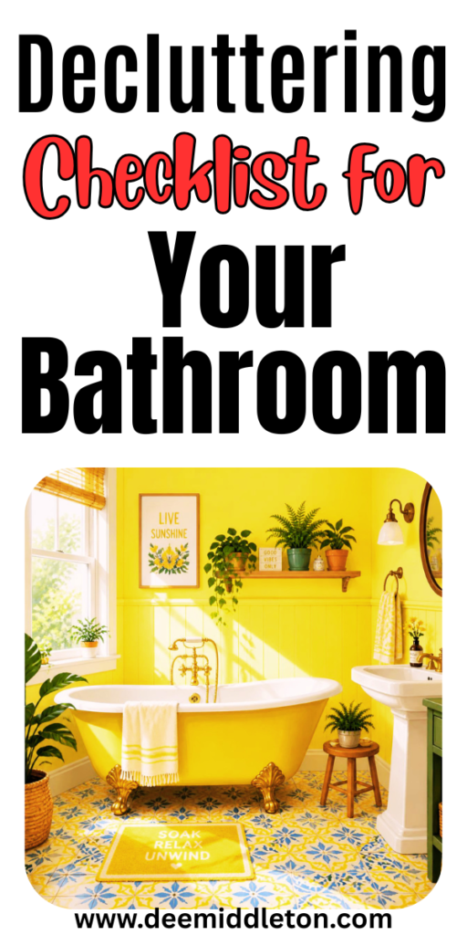 Decluttering Checklist for Your Bathroom - Minimalist Bathroom ChecklistBathroom Declutter Organizing IdeasBathroom Items ChecklistBathroom DeclutterDecluttering BathroomHow To Declutter BathroomOrganized BathroomBathroom Decluttering GuideBathroom Organization Categories