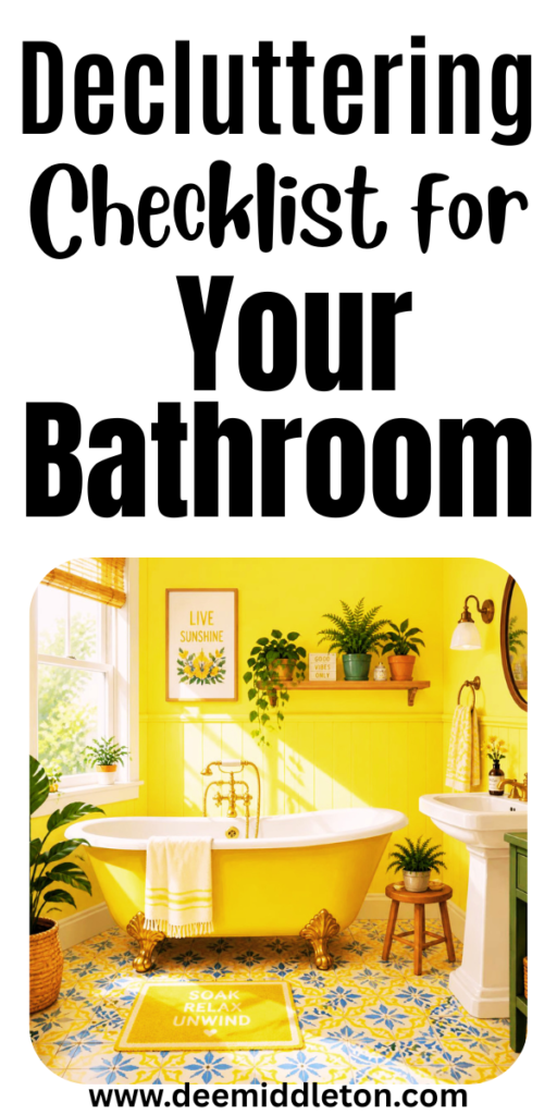 Decluttering Checklist for Your Bathroom - Minimalist Bathroom ChecklistBathroom Declutter Organizing IdeasBathroom Items ChecklistBathroom DeclutterDecluttering BathroomHow To Declutter BathroomOrganized BathroomBathroom Decluttering GuideBathroom Organization Categories