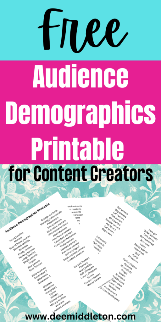 Free Audience Demographics Printable for Content Creators - Blog Content Title ideasBlog ContentWriting for PinterestBlogging for PinterestYoutube Channel Name IdeasStart Youtube ChannelSocial Media Content StrategyYoutube Channel IdeasWorking ParentBlog StrategySocial Media PlanningBlog ContentPinterest SEO Blogging tips